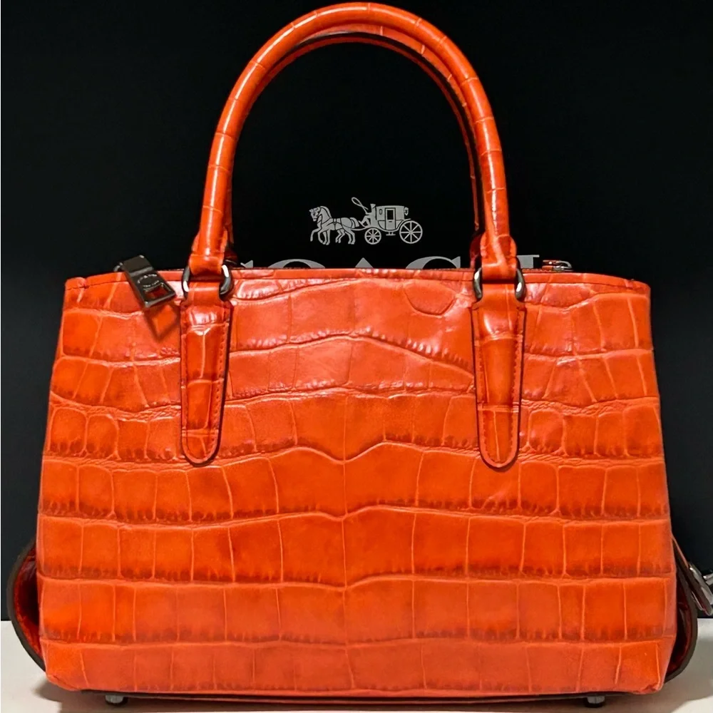 COACH Brooklyn 28 Leather Croc Embossed Satchel/Crossbody Bag in Deep Coral_4